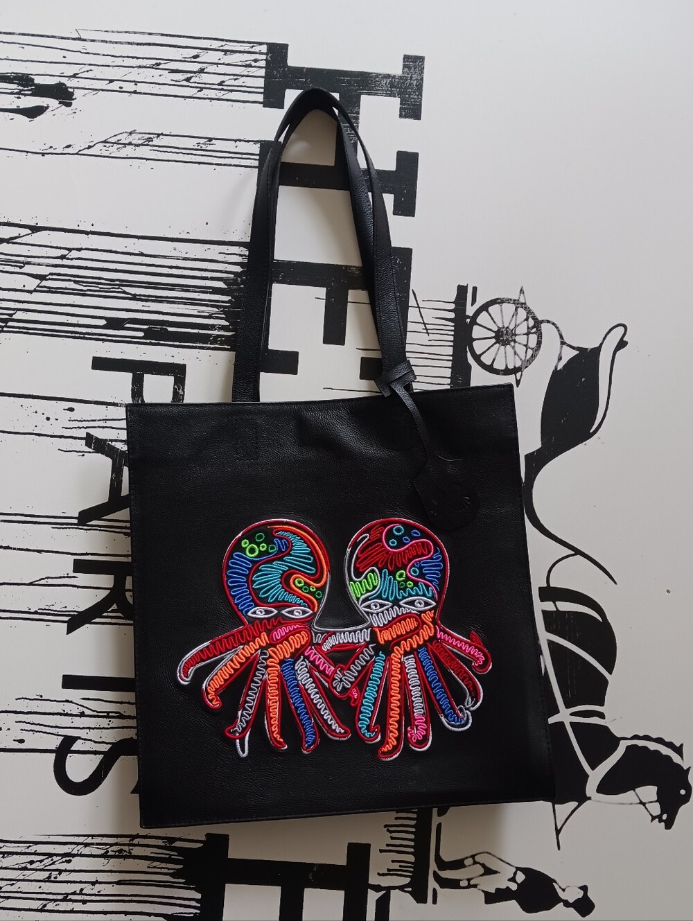 Min & Mon Black Genuine Leather Tote Bag